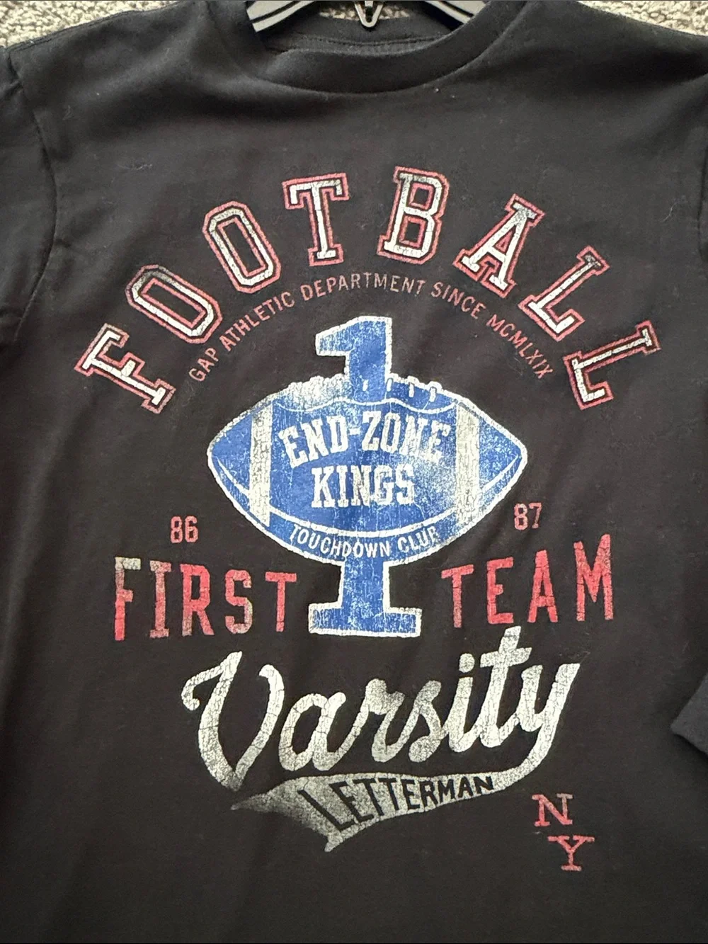 GAP Black Long Sleeve Football Graphic Tee with Red & Blue Print